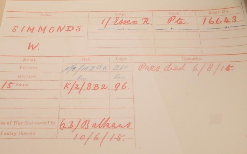WW1 Victory Medal Simmonds Essex Reg - Killed Gallipoli. — image 7