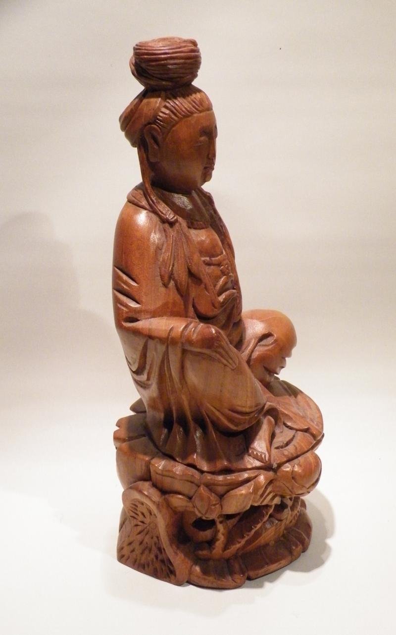 Vintage Chinese Pear Wood Carving of Quan-Yin. — image 2