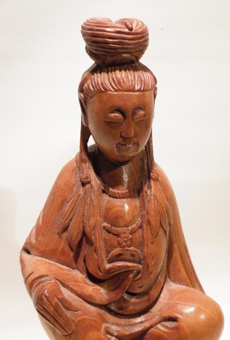 Vintage Chinese Pear Wood Carving of Quan-Yin. — image 4