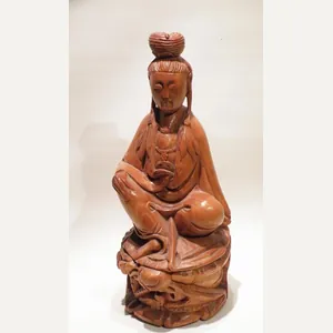 Vintage Chinese Pear Wood Carving of Quan-Yin.