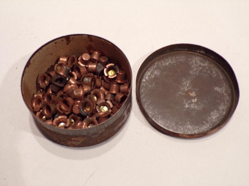 Tin of Vintage Musket Percussion Caps and 4 Cartridges — image 2