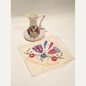 WW1 Era Allies Silk Handkerchief Plus a Crested Ware Jug