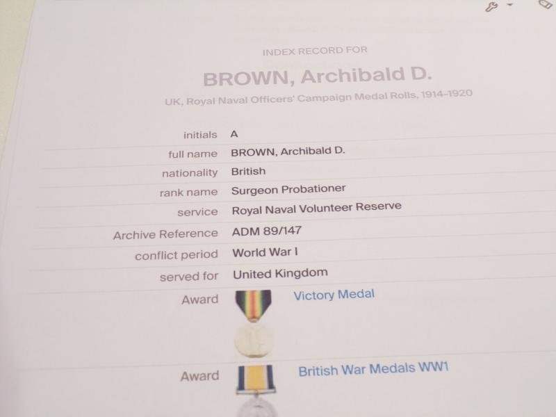 WW1 Medal Pair to Surgeon Probationer Brown RNVR. — image 4