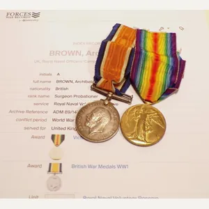 WW1 Medal Pair to Surgeon Probationer Brown RNVR.