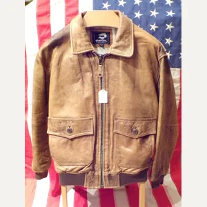 Vintage Tiger Fox Brown Leather Bomber Style Jacket with Map