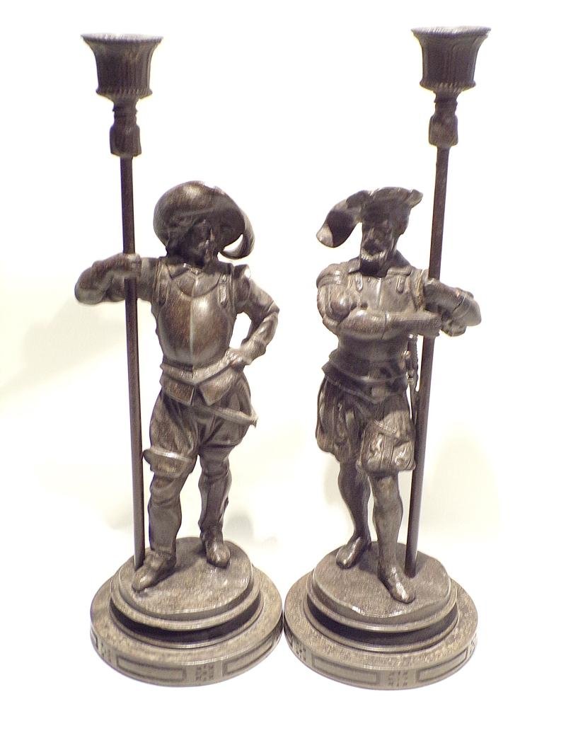 Pair Bronzed Spelter Figural Candle Sticks. — image 5
