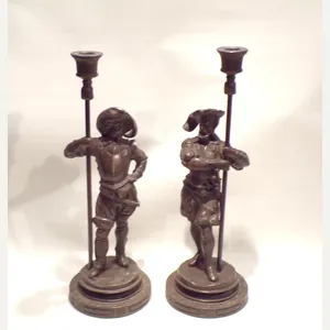 Pair Bronzed Spelter Figural Candle Sticks.