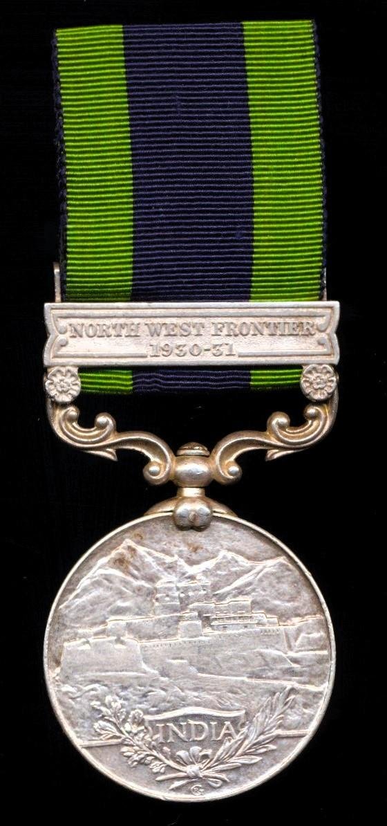 India General Service Medal 1908-35. GV second issue with clasp 'North West Frontier 1930-31' (7209 Sep. Hazara Singh, 5-12 F.F.R.) — image 3