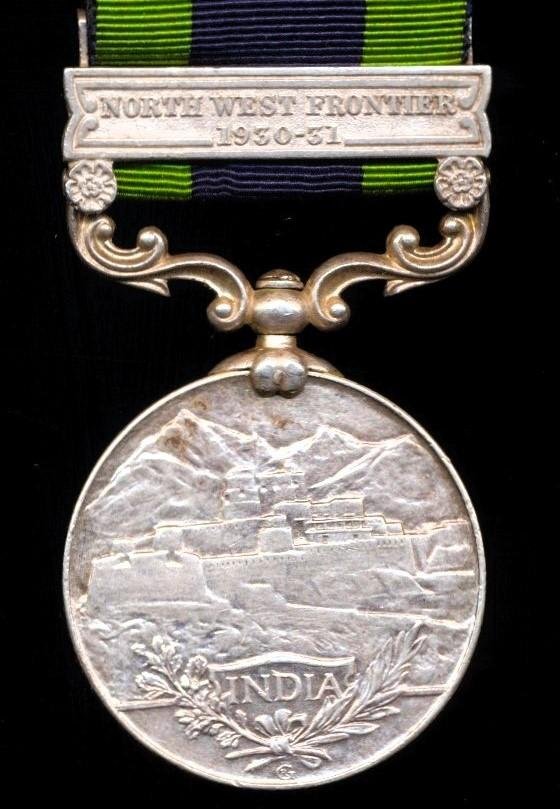 India General Service Medal 1908-35. GV second issue with clasp 'North West Frontier 1930-31' (7209 Sep. Hazara Singh, 5-12 F.F.R.) — image 4