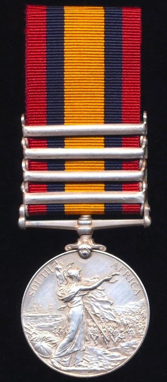 Queens South Africa Medal. Silver issue with 4 x clasps 'Cape Colony', 'Orange Free State', 'Transvaal' & 'South Africa 1901' (974 Pte. J. W. Napier. Cape Town Highrs:) — image 3