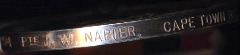 Queens South Africa Medal. Silver issue with 4 x clasps 'Cape Colony', 'Orange Free State', 'Transvaal' & 'South Africa 1901' (974 Pte. J. W. Napier. Cape Town Highrs:) — image 5