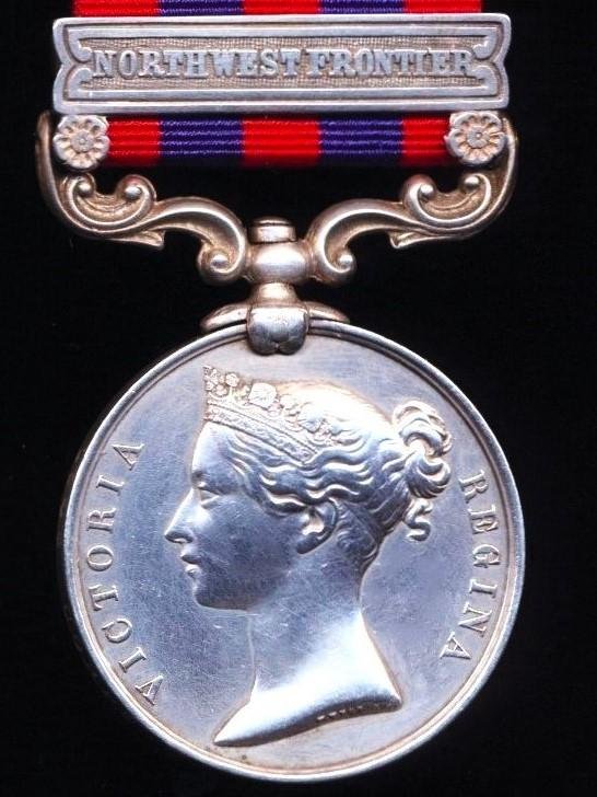 India General Service Medal 1854-95. Silver issue with clasp 'North West Frontier' (1346 Corpl V. Moore. 3 Bn Rif. Bde) — image 2