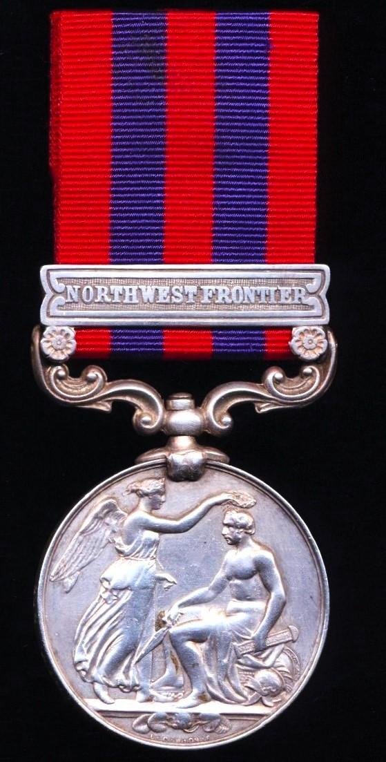India General Service Medal 1854-95. Silver issue with clasp 'North West Frontier' (1346 Corpl V. Moore. 3 Bn Rif. Bde) — image 3