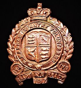 British India: Madras Volunteer Guards. Collar Badge. Queen Victoria Crown. …