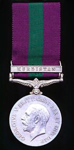 General Service 1918. GV First issue with clasp 'Kurdistan' (28 …