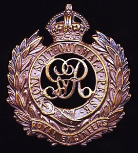 Royal Engineers. GV King's Crown gilding metal cap badge. Die-struck …