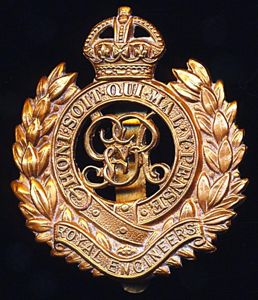Royal Engineers. GV King's Crown gilding metal cap badge. Die-struck …