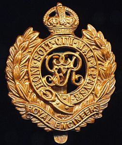 Royal Engineers. GV King's Crown gilding metal cap badge. Die-struck …