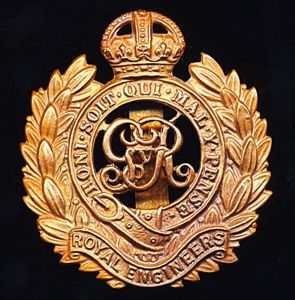 Royal Engineers. GV King's Crown gilding metal cap badge. Die-struck …