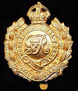 Royal Engineers. GV King's Crown gilding metal cap badge. Die-struck …