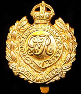Royal Engineers. GV King's Crown gilding metal cap badge. Die-struck …