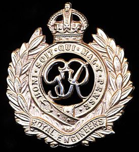 Royal Engineers. GVI King's Crown white metal cap badge. Die-struck …