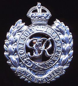 Royal Engineers. GVI King's Crown chromed metal cap badge. Die-struck …