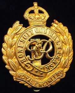 Royal Engineers. GVI King's Crown gilding metal cap badge. Die-struck …
