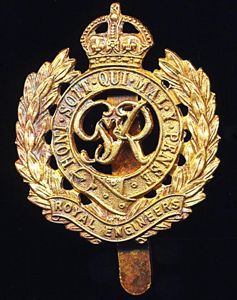 Royal Engineers. GVI King's Crown gilding metal cap badge. Die-cast …