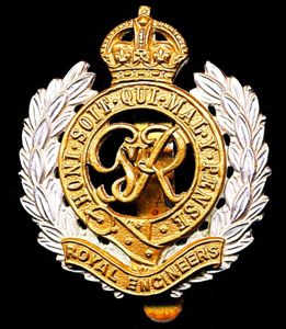 Royal Engineers. GVI King's Crown bi-metal die-struck cap badge with …