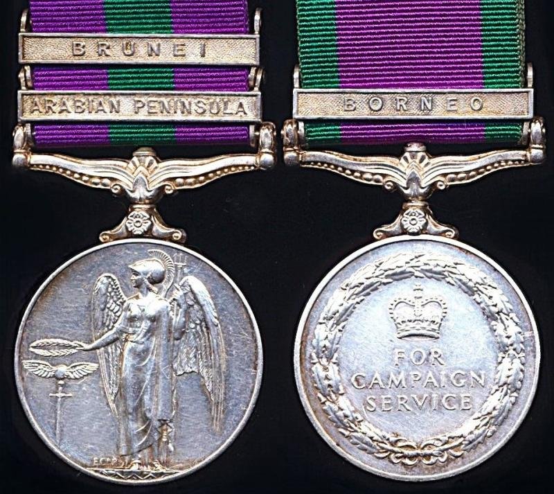 An extremely scarce campaign medal pair including clasps for service in Aden Colony, Brunei Revolt & Borneo Confrontation: Private C. J. Spence 1st Battalion Queen's Own Highlanders, late 1st Battalion Queen's Own Cameron Highlanders — image 4