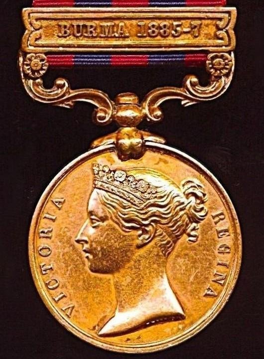 India General Service Medal 1854-95. Bronze issue with clasp 'Burma 1885-7' (85 Bearer Madooram Kamadoo Transpt. Dept. Madras) — image 2