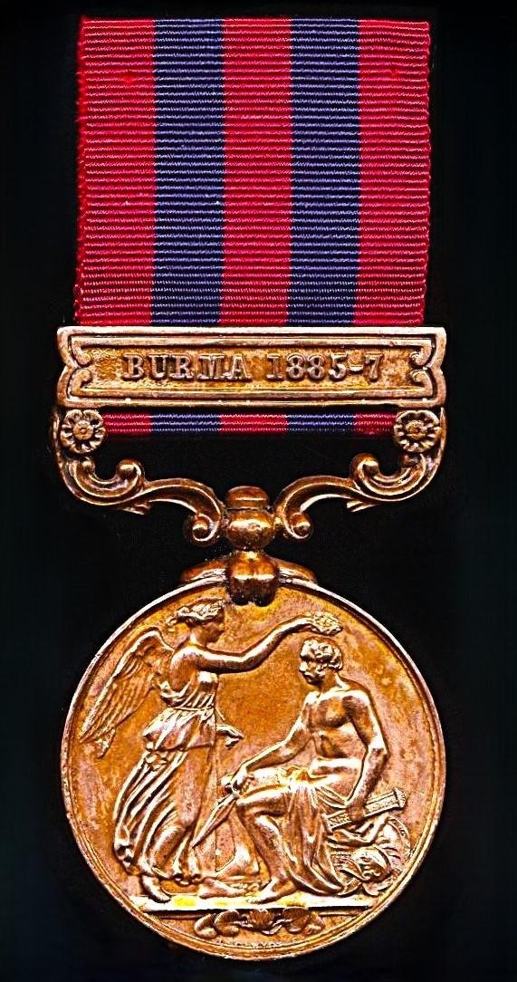 India General Service Medal 1854-95. Bronze issue with clasp 'Burma 1885-7' (85 Bearer Madooram Kamadoo Transpt. Dept. Madras) — image 3