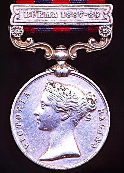 India General Service Medal 1854-1895. Silver issue with clasp 'Burma 1887-89' (137 Sepoy Nain Singh, Ruby Mines Mil Police Bn) — image 2