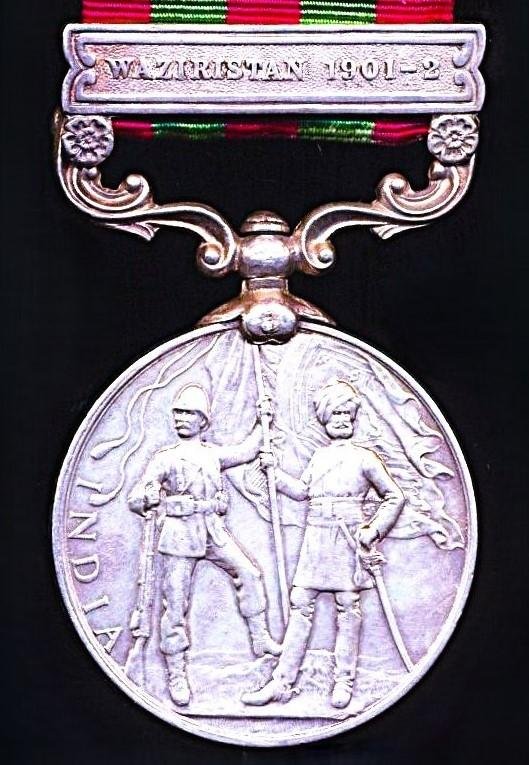 India General Service Medal 1895-1902. Edward obverse. Silver issue, with clasp 'Waziristan 1901-02' (1317 Naik Divavka Singh 11th Rajputs) — image 2