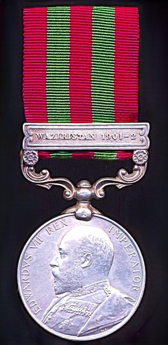 India General Service Medal 1895-1902. Edward obverse. Silver issue, with clasp 'Waziristan 1901-02' (1317 Naik Divavka Singh 11th Rajputs) — image 3