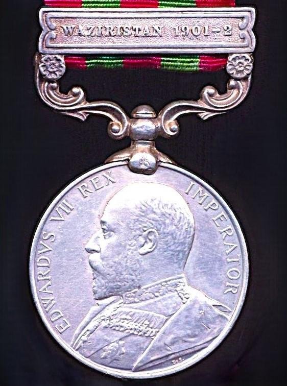 India General Service Medal 1895-1902. Edward obverse. Silver issue, with clasp 'Waziristan 1901-02' (1317 Naik Divavka Singh 11th Rajputs) — image 4