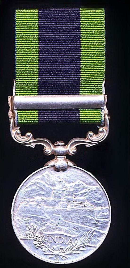 India General Service Medal 1908-1935. EDVII silver issue with clasp 'North West Frontier 1908' (724 Dvr Mohammed Zaman. No 8 Mtn.B.R.G.A,) — image 3