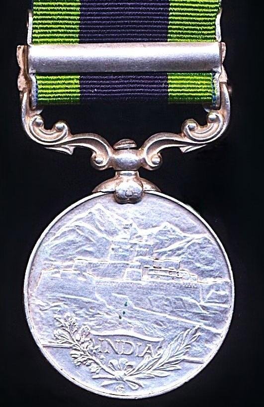 India General Service Medal 1908-1935. EDVII silver issue with clasp 'North West Frontier 1908' (724 Dvr Mohammed Zaman. No 8 Mtn.B.R.G.A,) — image 4