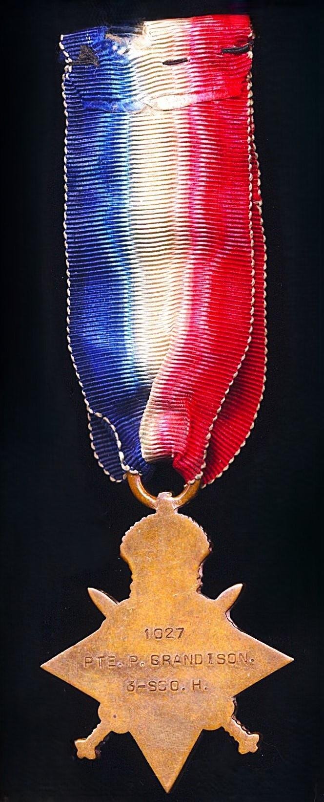 1914-15 Star (1027 Pte. P. Grandison, 3-Sco. H.) — image 3