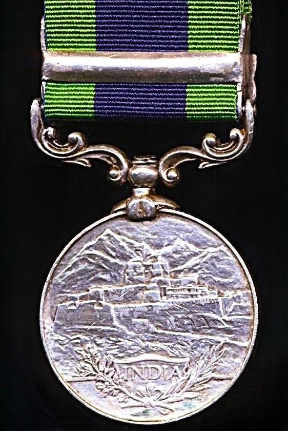 India General Service Medal 1908-1935. GV first type silver issue with clasp 'Afghanistan N.W.F. 1919' (1159 Nk Fateh Mohd, 14 Mule Cps.) — image 4