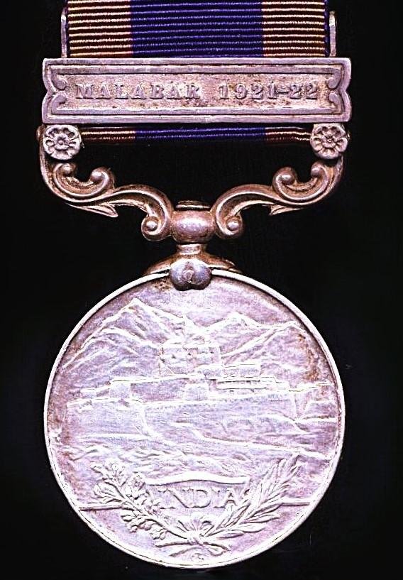 India General Service Medal 1908-35. GV first type silver issue with clasp 'Malabar 1921-22' (S-A-S. Shriang Ramchandra, I.M.D.) — image 2