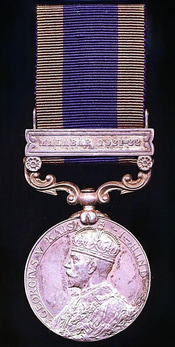 India General Service Medal 1908-35. GV first type silver issue with clasp 'Malabar 1921-22' (S-A-S. Shriang Ramchandra, I.M.D.) — image 3