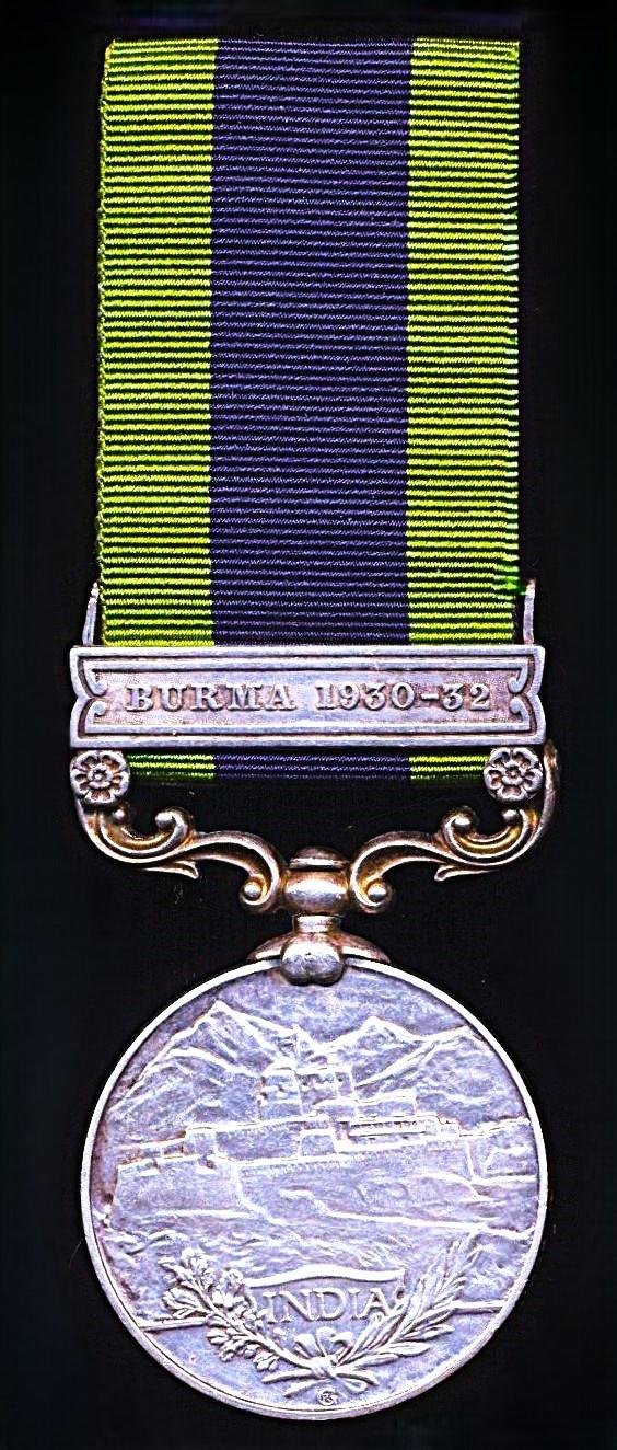 India General Service Medal 1908-1935. GV second type Calcutta Mint issue with clasp 'Burma 1930-32' (71 Sep Amar Singh. 2 Rang Bn B.M.P.) — image 3