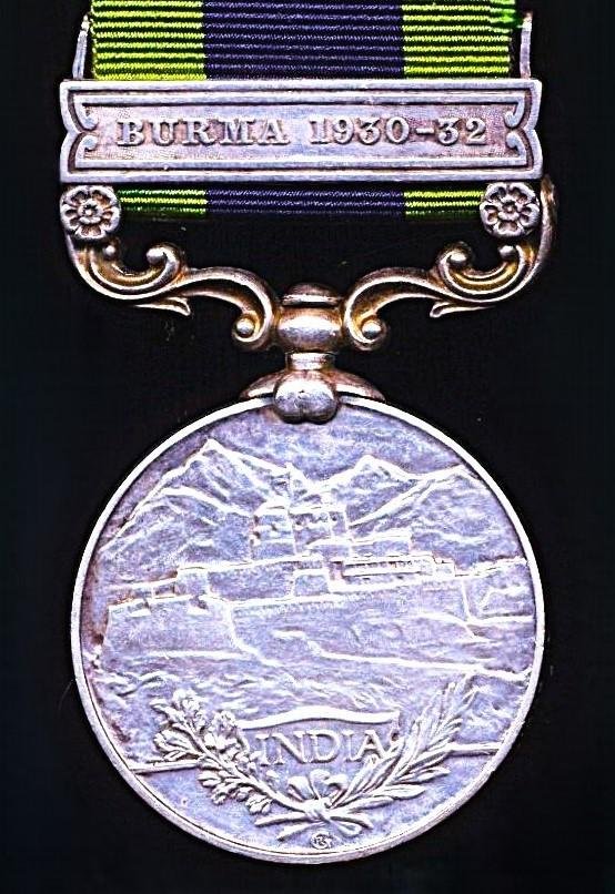 India General Service Medal 1908-1935. GV second type Calcutta Mint issue with clasp 'Burma 1930-32' (71 Sep Amar Singh. 2 Rang Bn B.M.P.) — image 4