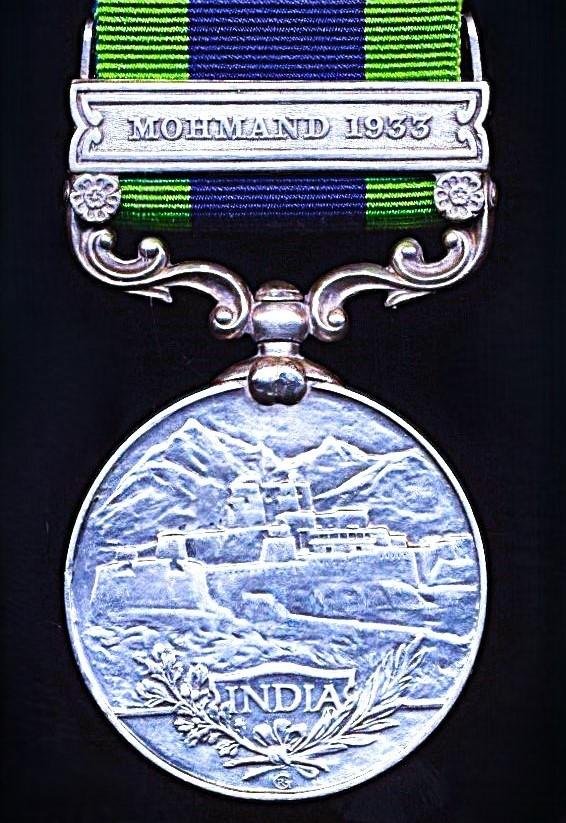 India General Service Medal 1908-35. GV 2nd issue with clasp 'Mohmand 1933' (7468 L-Nk. Mohd. Akbar, 3-14 Punjab R.) — image 2
