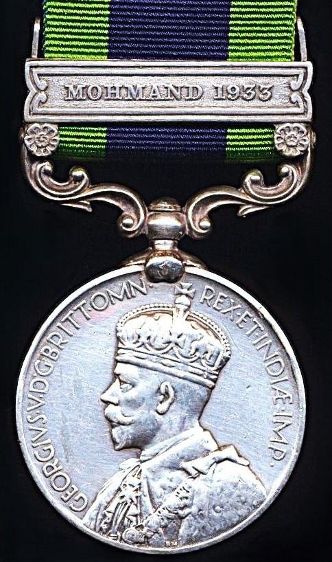 India General Service Medal 1908-35. GV 2nd issue with clasp 'Mohmand 1933' (7468 L-Nk. Mohd. Akbar, 3-14 Punjab R.) — image 4