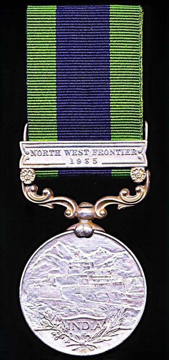 India General Service Medal 1908-1935. GV second type Calcutta Mint issue with clasp 'North West Frontier 1935' (39724 Dvr. Ali Akbar. R.A.) — image 3
