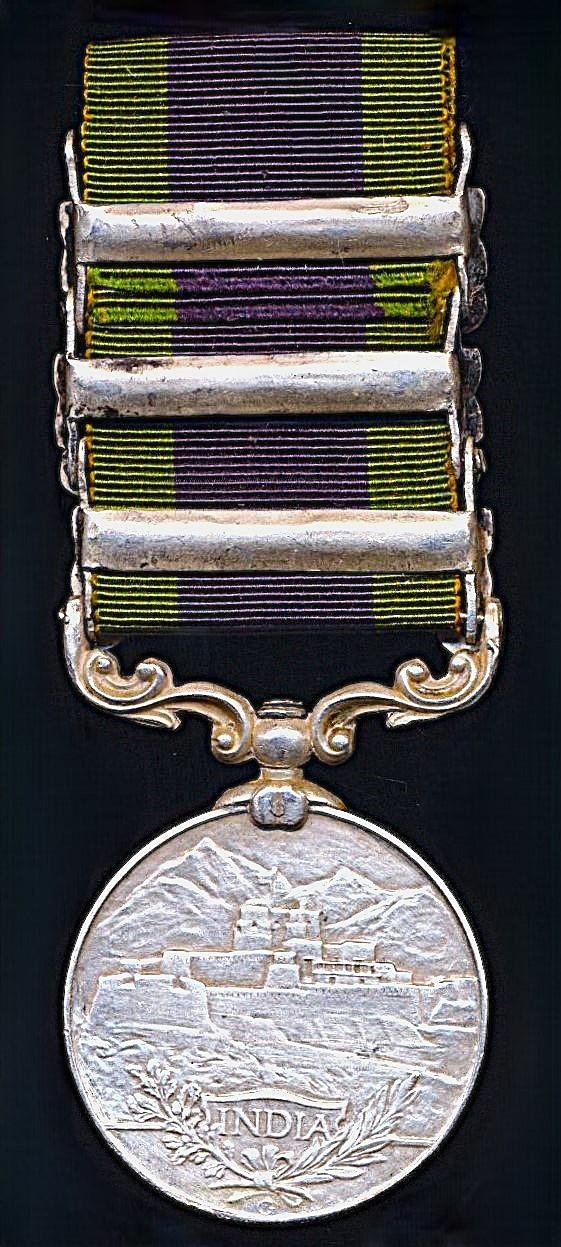 India General Service Medal 1908. GV first type silver issue with 3 x clasps 'Afghanistan N.W.F. 1919', 'Mahsud 1919-20' & 'Waziristan 1919-21' (BXU-2 Clerk Khan Bhatia, S & T.C. ) — image 4