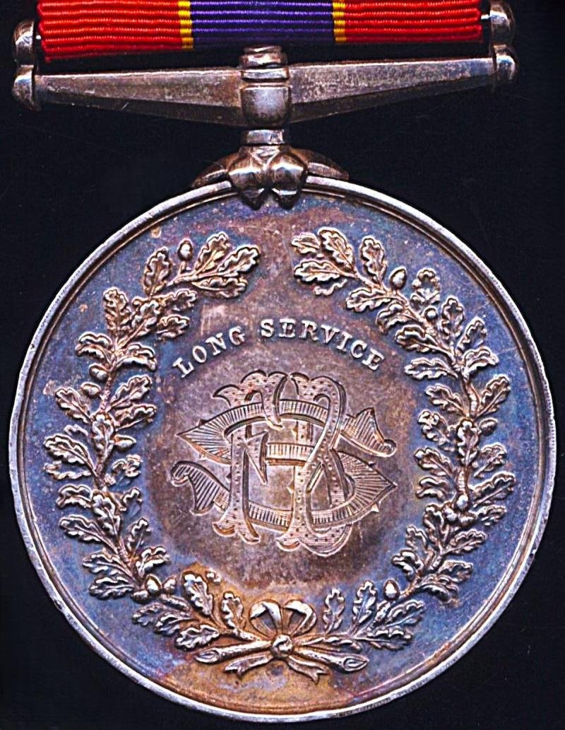 National Fire Brigade's Union Long Service Medal. Silver (H/M) issue with integral 'Twenty Years' top clasp and 5 x 'Five Years' clasps. Named (O. Burnell.) & numbered (408) — image 4